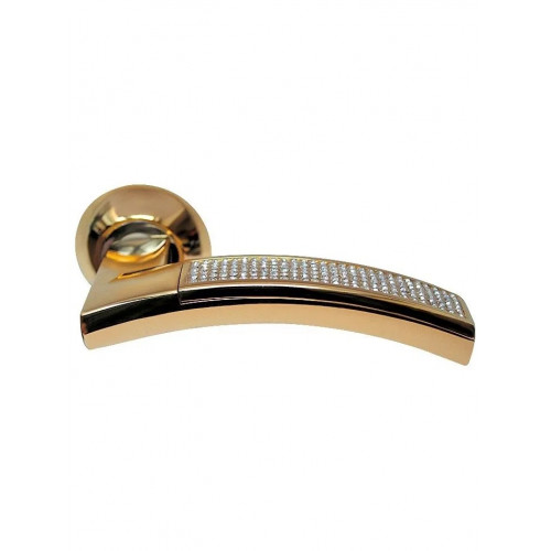 Ручка дверная фалевая на круглой накладке SILLUR 132 P.GOLD/CRYSTAL золото/кристаллы