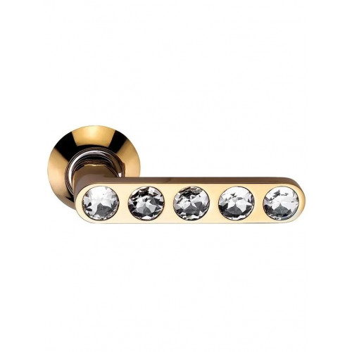 Ручка дверная фалевая на круглой накладке SILLUR 200 P.GOLD/CRYSTAL золото/кристаллы