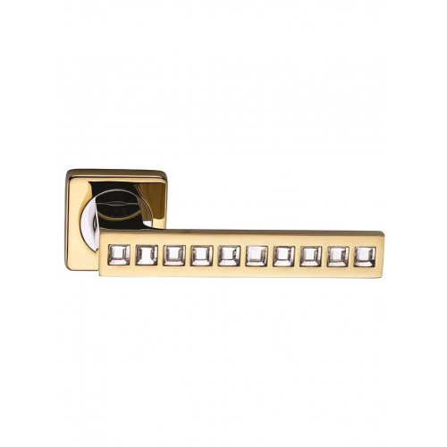 Ручка дверная фалевая на квадратной накладке SILLUR C199 P.GOLD/CRYSTAL золото/кристаллы
