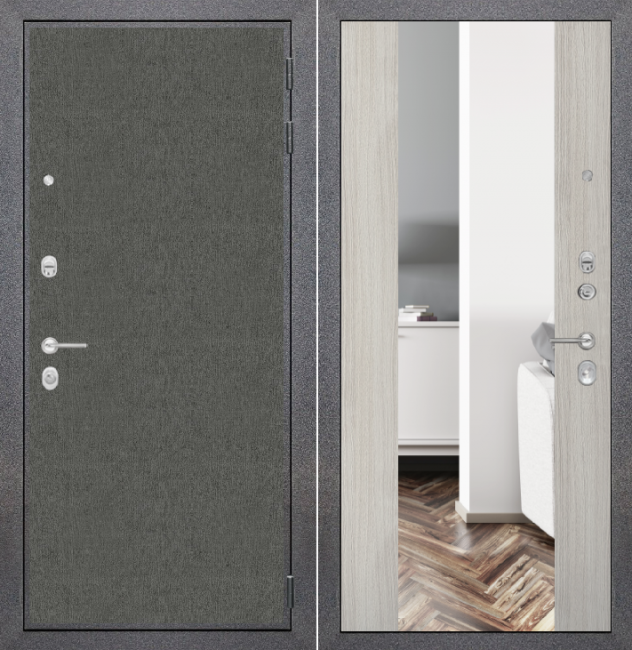 Дверь ZMD Лофт графит Зеркало XXL Белая сосна Дверь ZMD Лофт графит Зеркало XXL Белая сосна