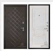 Дверь входная Президент Люкс зеркало, цвет горький шоколад,  панель - аристократ цвет эмаль белая/патина капучино