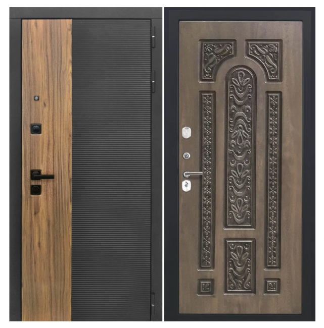 Дверь Luxor-46 - Д-19 (16мм, Грецкий орех + черная патина винорит)