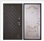 Дверь входная Президент Люкс зеркало, цвет горький шоколад,  панель - александрия цвет эмаль слоновая кость/патина золото