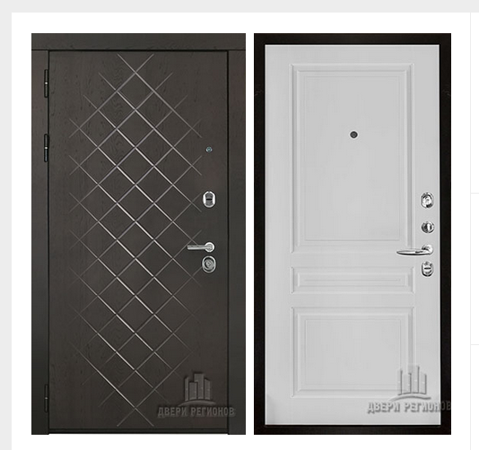 Дверь входная Президент Люкс зеркало, цвет горький шоколад, панель - турин цвет эмаль белая