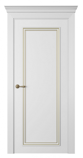 Межкомнатная дверь Дрезден 1 (глухая патина) Эмаль белый шелк