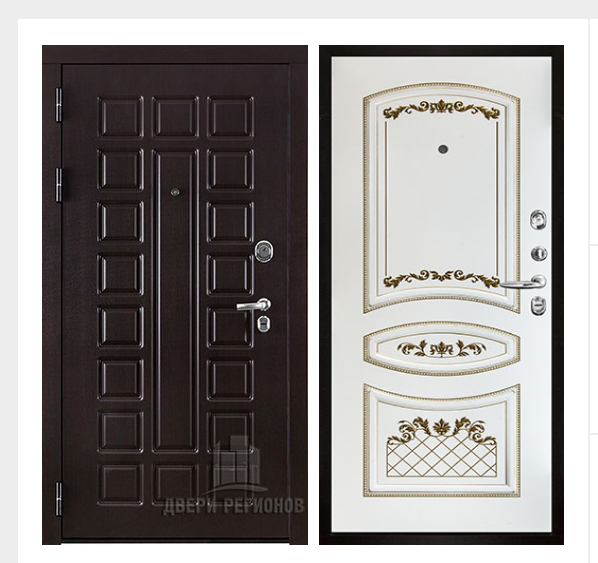 Дверь входная взломостойкая Сенатор стандарт, цвет венге, панель - алина цвет эмаль белая/патина золото Дверь входная взломостойкая Сенатор стандарт, цвет венге, панель - алина цвет эмаль белая/патина золото