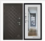 Дверь входная Президент Люкс зеркало, цвет горький шоколад,  панель - зеркало maxi цвет белый сандал