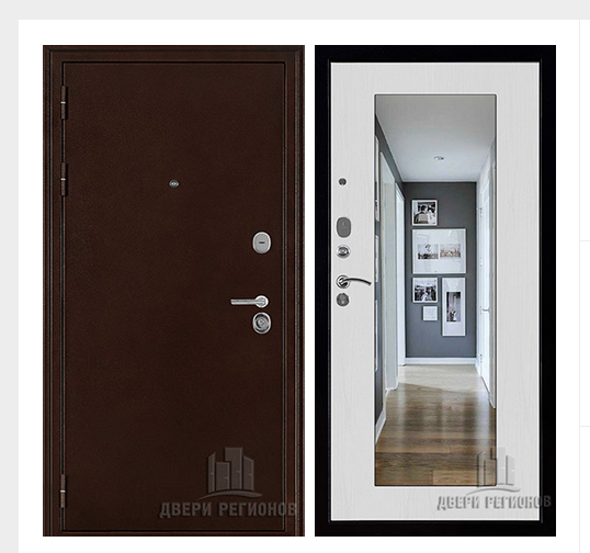 Дверь входная взломостойкая Феникс 3K, цвет медный антик, панель -  зеркало maxi цвет белый сандал