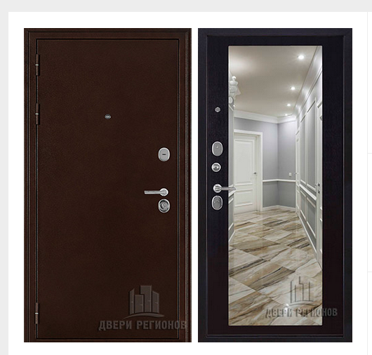 Дверь входная взломостойкая Феникс 3K, цвет медный антик, панель -  зеркало maxi цвет венге
