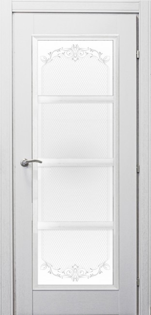 Дверь Шпон дуба 33.40 ДО 21- 9, стекло Денор (Эмаль белая)