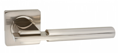 Ручка дверная на квадр. розетке "Лоренцо", ник мат./ник.бл.