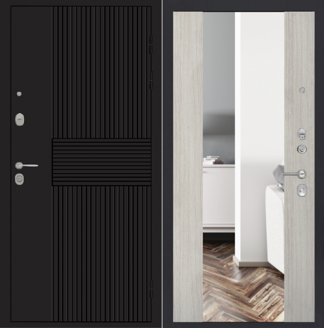 Дверь ZMD Черный кварц Зеркало XXL Белая сосна Дверь ZMD Черный кварц Зеркало XXL Белая сосна