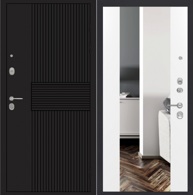 Дверь ZMD Черный кварц Зеркало XXL Сноу Дверь ZMD Черный кварц Зеркало XXL Сноу