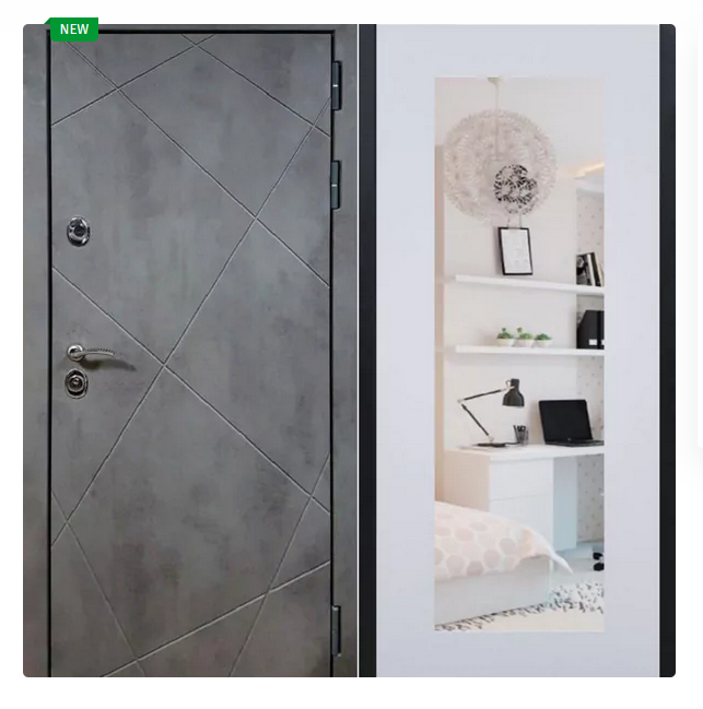 Дверь Урбан темный Зеркало стандарт Белый ясень