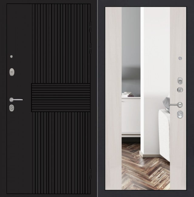 Дверь ZMD Черный кварц Зеркало XXL Сандал светлый