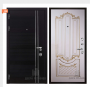 Дверь входная взломостойкая Сенатор Карбон, цвет черная мозаика,  панель - александрия 2 цвет эмаль слоновая кость/патина золото