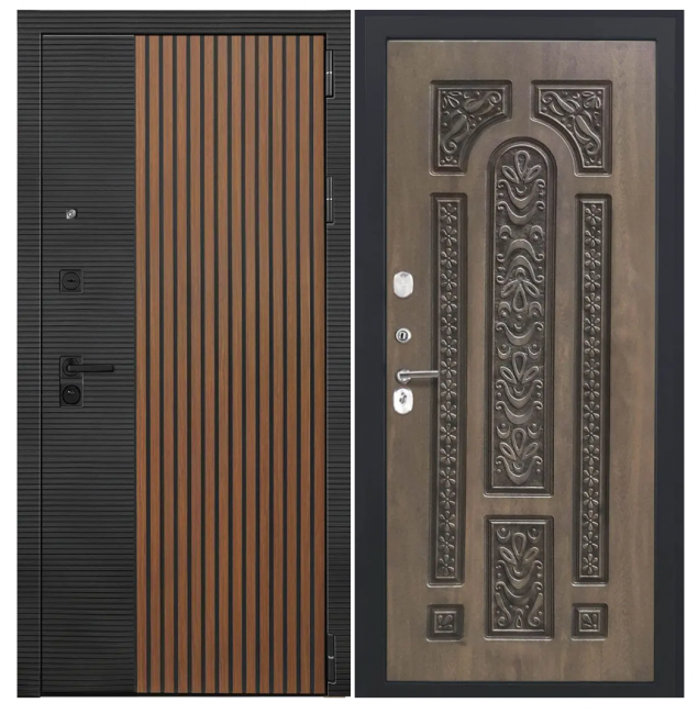 Дверь Luxor-48 - Д-19 (16мм, Грецкий орех + черная патина винорит)