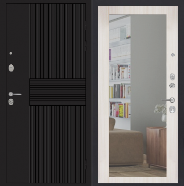 Дверь ZMD Черный кварц Зеркало стандарт Сандал светлый