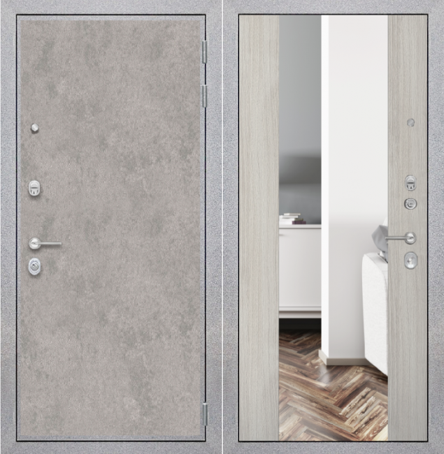 Дверь ZMD Лофт бетон Зеркало XXL Белая сосна Дверь ZMD Лофт бетон Зеркало XXL Белая сосна
