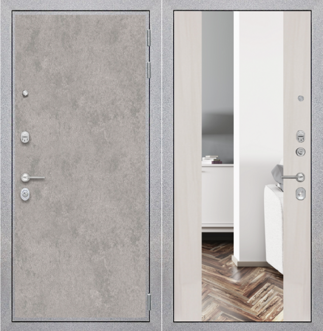 Дверь ZMD Лофт бетон Зеркало XXL Сандал светлый