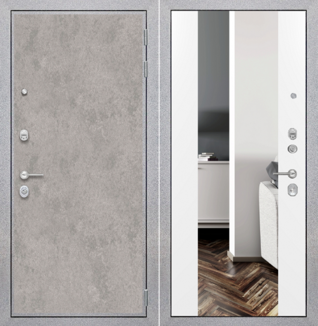 Дверь ZMD Лофт бетон Зеркало XXL Сноу