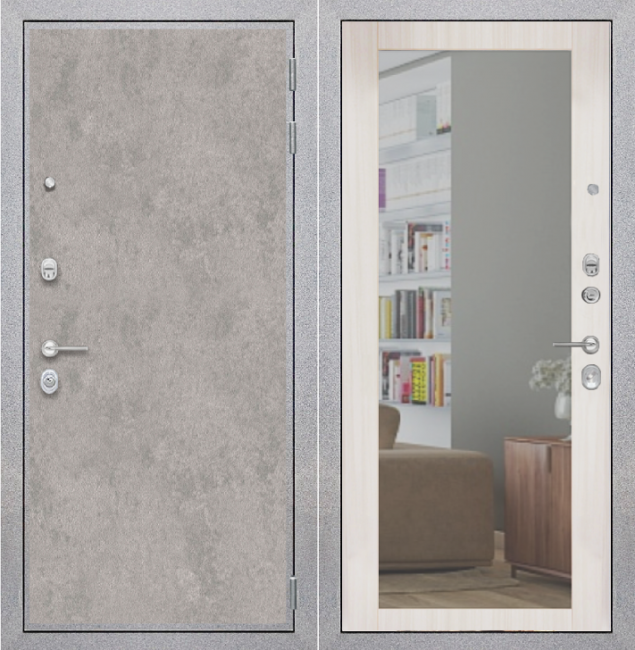 Дверь ZMD Лофт бетон Зеркало стандарт Сандал светлый