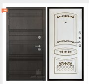 Дверь входная со сменными панелями Министр, цвет горький шоколад,  панель - алина цвет эмаль белая/патина золото