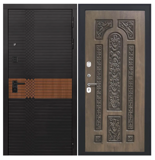 Дверь Luxor-49 - Д-19 (16мм, Грецкий орех + черная патина винорит) Дверь Luxor-49 - Д-19 (16мм, Грецкий орех + черная патина винорит)