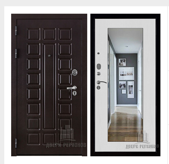 Дверь входная взломостойкая Сенатор стандарт, цвет венге, панель - зеркало maxi цвет белый сандал