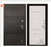 Дверь входная со сменными панелями Министр, цвет горький шоколад,  панель - light 2110 (зеркало) цвет капучино велюр